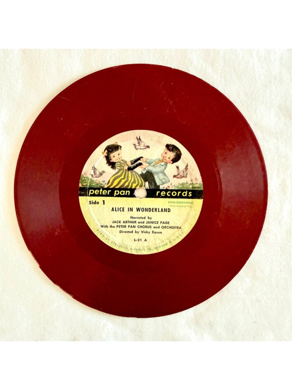 Vintage 1950s Red Childrens Record 7in Peter Pan Alice In Wonderland Storybook